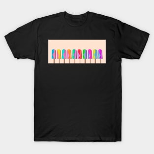 Row of rainbow-colored icecream lollies T-Shirt